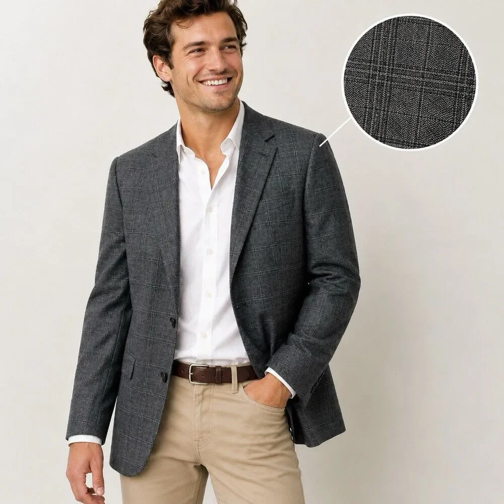 Banana Republic BR+ Blazer 38R Slim Fit Gray Plaid Wool Blend Performance NWOT